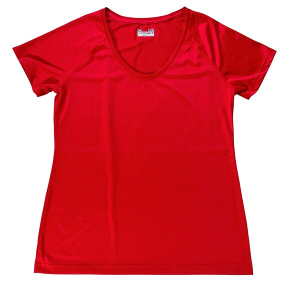 Under Armour Womens Top sz L Red Pullover V-Neck T-Shirt Semi-Fitted Short Sleev - Picture 1 of 10